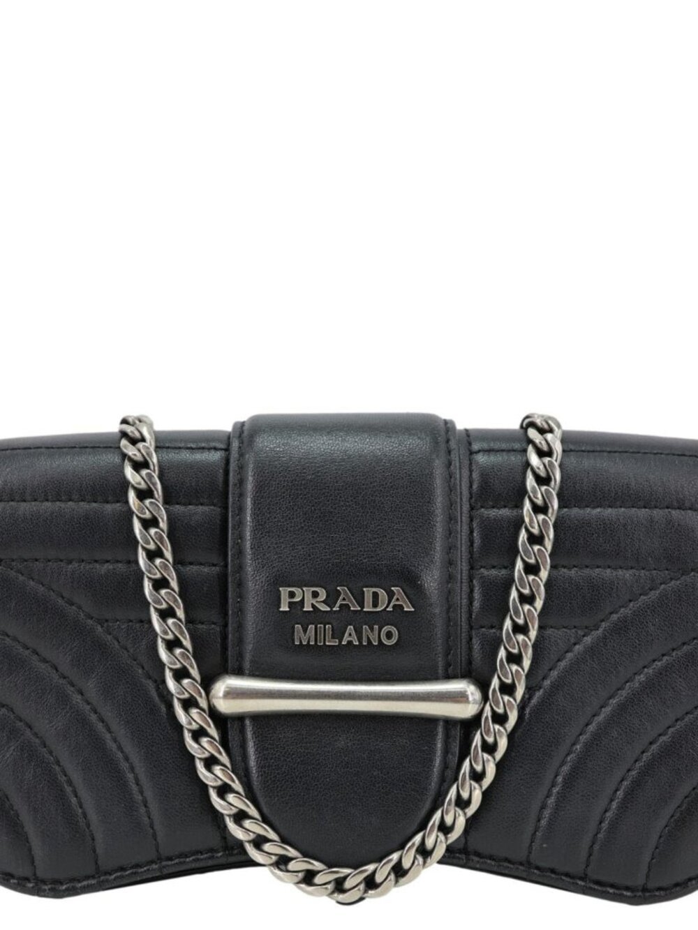 PRADA Sidonie Mini Diagramme Quilted Leather Chain Crossbody Bag Black